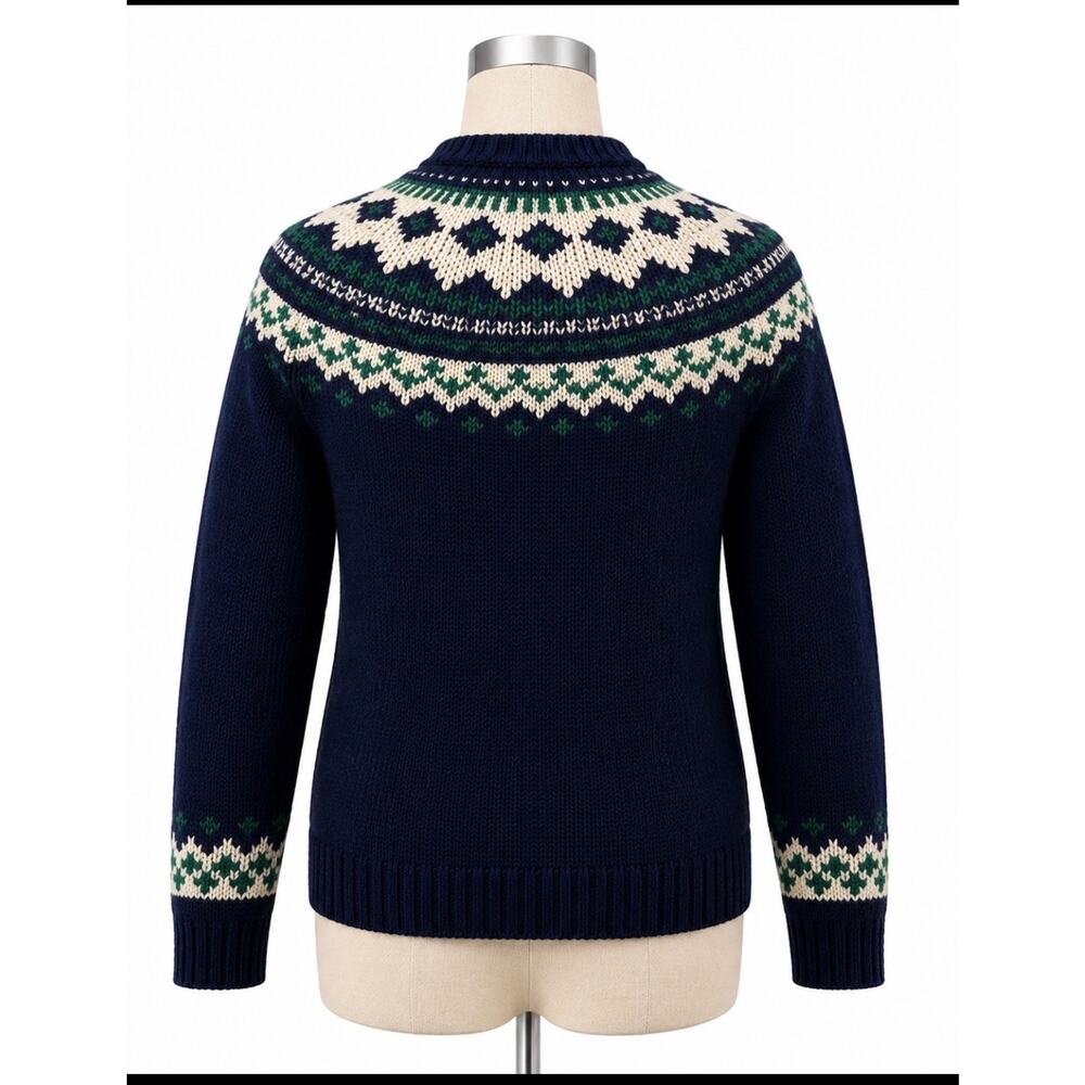 Vintage L.L. Bean Navy Blue Fair Isle Wool Sweater Women XS - Picture 5 of 7